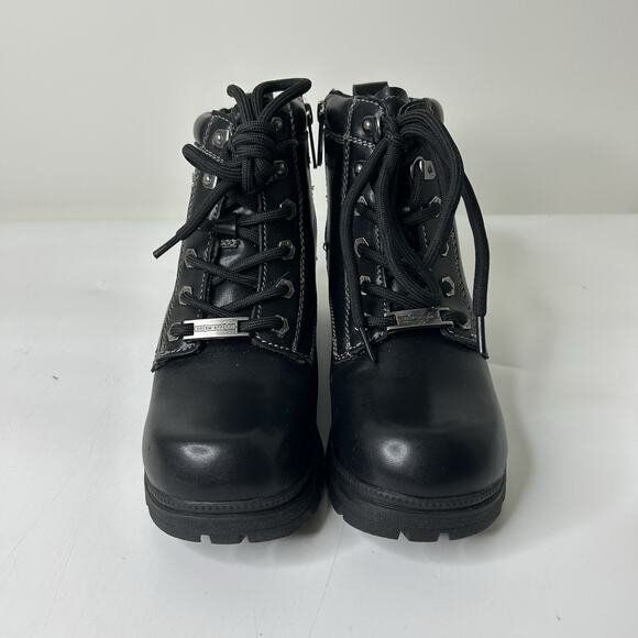 Motorcycle Ankle Boots Women’s 8 Zipper Black Lace-up Biker Boots Low Heel - Picture 2 of 8